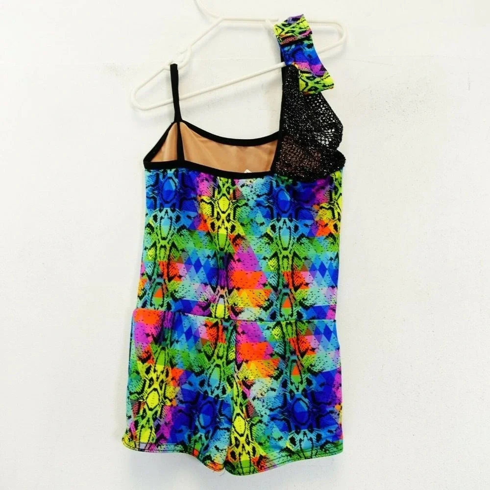 Snakeskin Shortall Romper Leotard Girls S Child Neon Dancewear A WISH COME TRUE‎